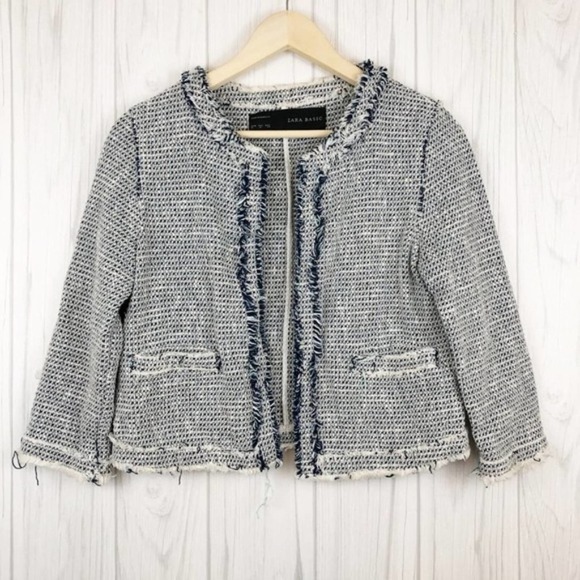 Zara Jackets & Blazers - ZARA Cropped 3/4 Sleeve Frayed Edge Knit Jacket
